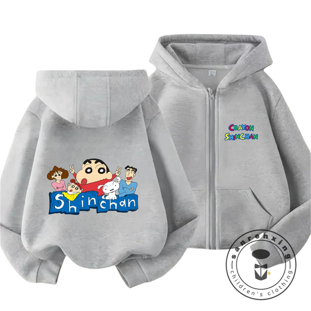 Trendy Kids Zipper Hooded Sweatshirt Cute Kawaii Winter Street Style Tops Crayon Shin Chan Children 3 14