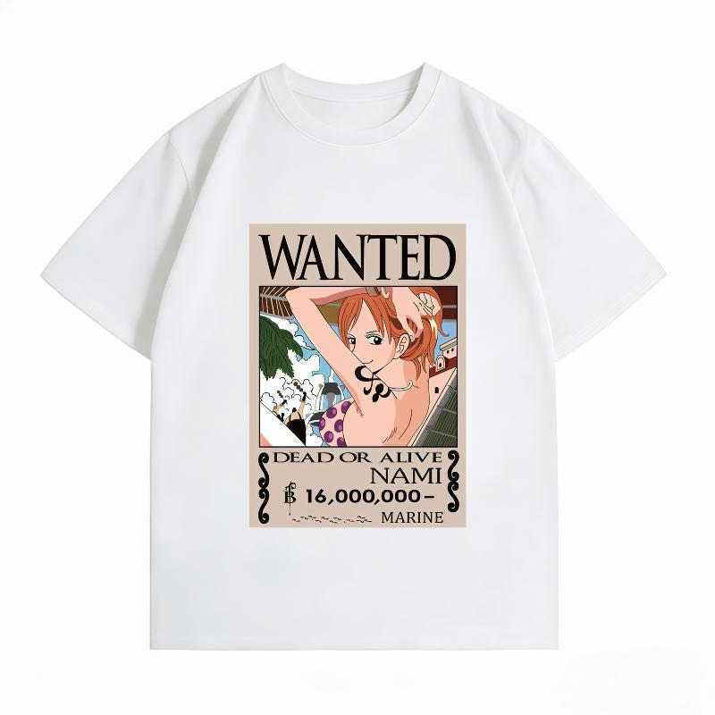 Unisexs Clothing New 100 Cotton Breathable Summer TShirt One Piece Nami Wanted Print Casual Streetwear Unisexs Tops