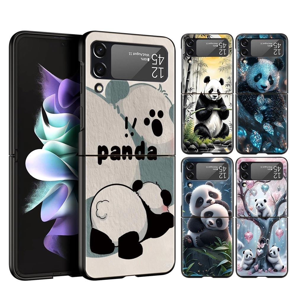 Baby Panda Hard PC Phone Case For Samsung Galaxy Z Flip 7 6 5 4 Black Cover For Galaxy Z Flip 3 Foldable Fundas Shell Capas Bags