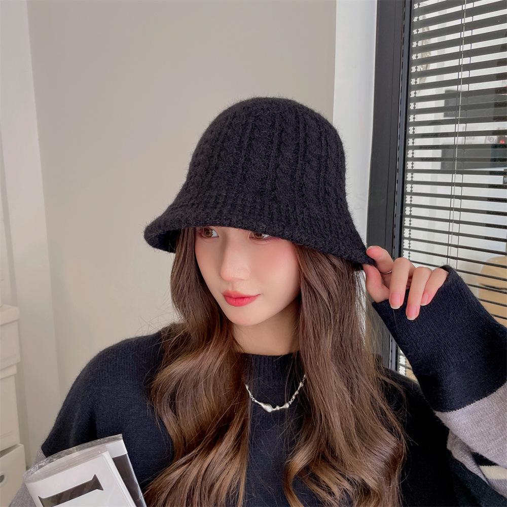 Ретро однотонная панама женская универсальная плюшевая вязаная панама зимняя теплая шляпа-тазик женская