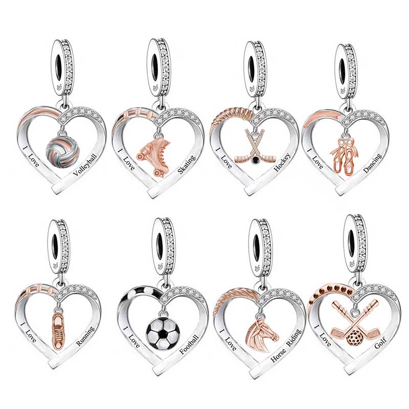 Fit Original Pan Charm Bracelet 925 Silver Hockey Stick And Ball Bead For Making Girl Teen Sport Love Berloque DIY