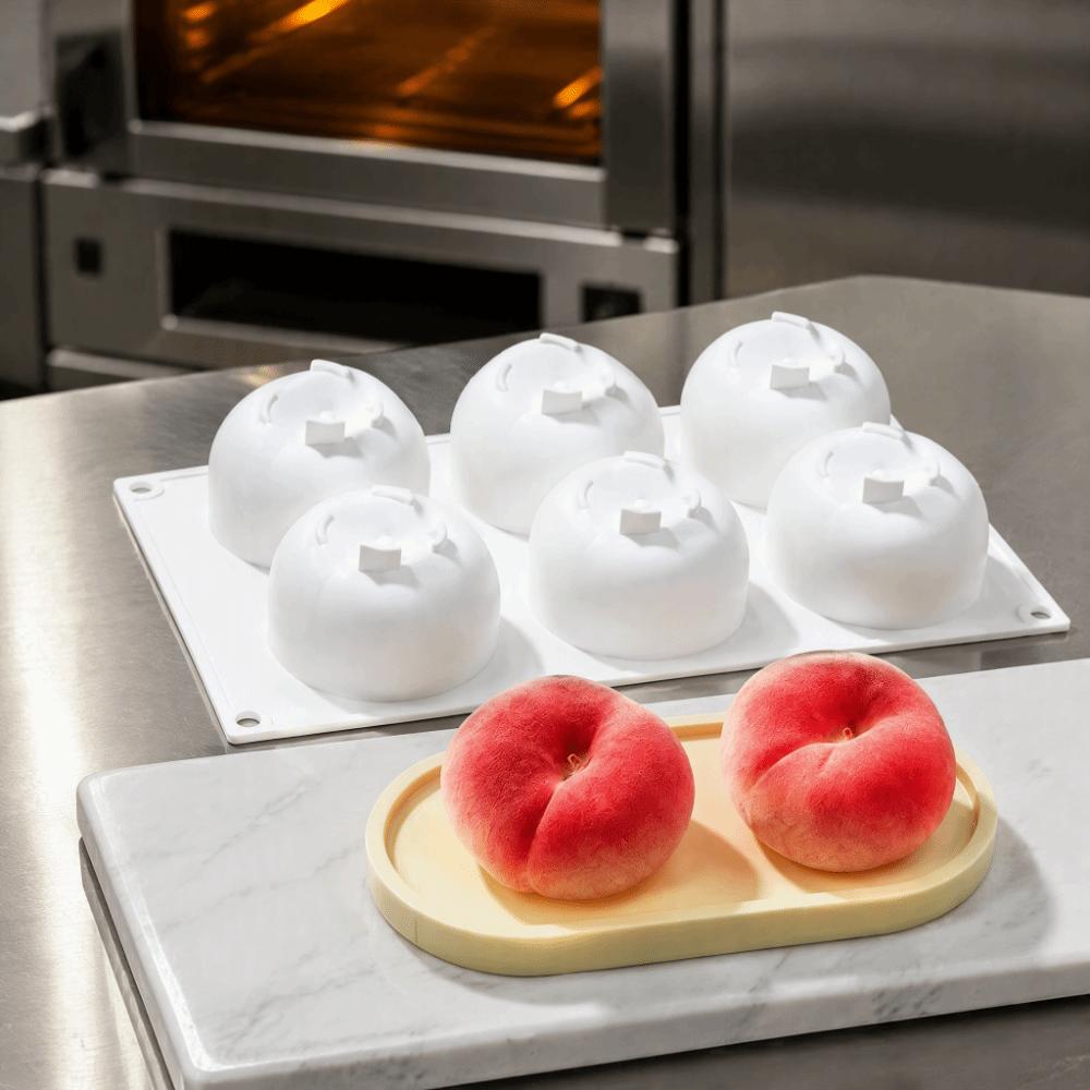 6-Cavity Flat Peach Mousse Cake Mold Heat Resistant French Pastry Mold Fruit Shaped Dessert Mold