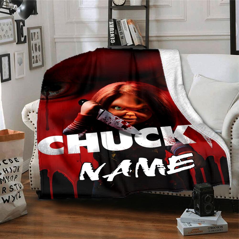 Chucky Returns With A Bloody Twist Customize Your Name Cartoon Movie Pattern Blanket Chair Office Sofa Bed Camping Soft And Warm Give To Relatives And