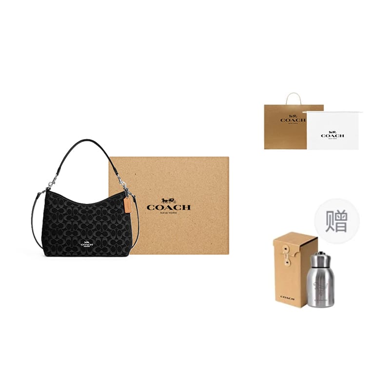COACH Laurel Denim With Calfskin And Smooth Leather Crossbody Bag, Shoulder Bag Large Women's Black CDE44-SVBK
