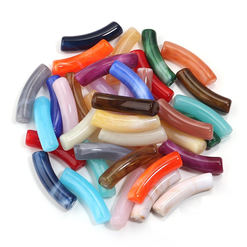 30pcs/lot Acrylic Curved Tube Beads Dual Color Thin Bamboo Shape Loose Spacer Bead For DIY Bracelet Necklace Jewelry Accessories