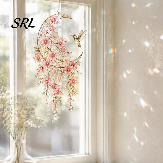 Memorable Gift for Garden Lovers Acrylic Flower & Sun/Moon Wind Chimes, Window Hanging Suncatcher Durable Chimes Living Room Balcony, Decorative