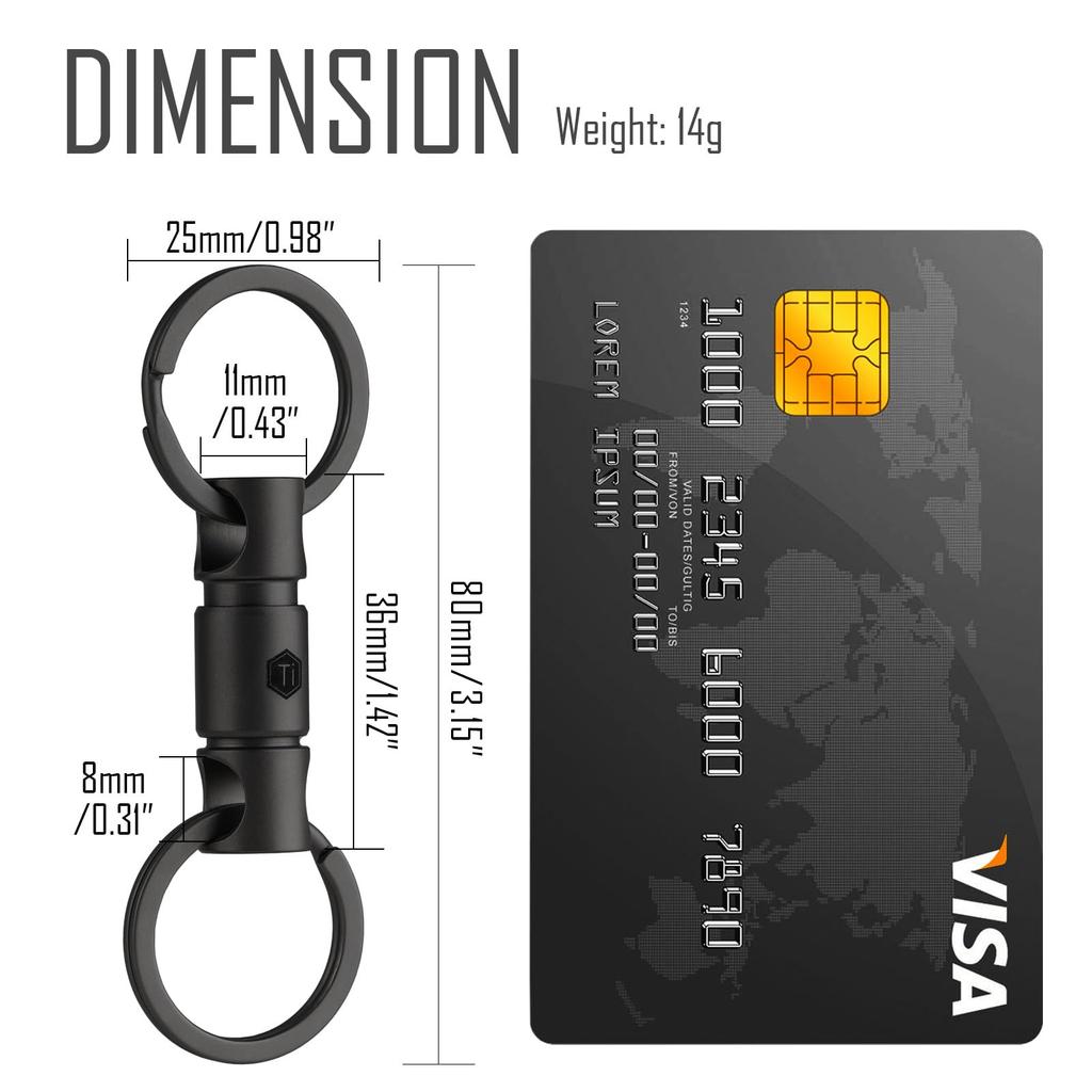 KeyUnity KA15 Titanium Key Ring, Connector, 360 Degree Rotation, Titanium Car Key Holder, Men's