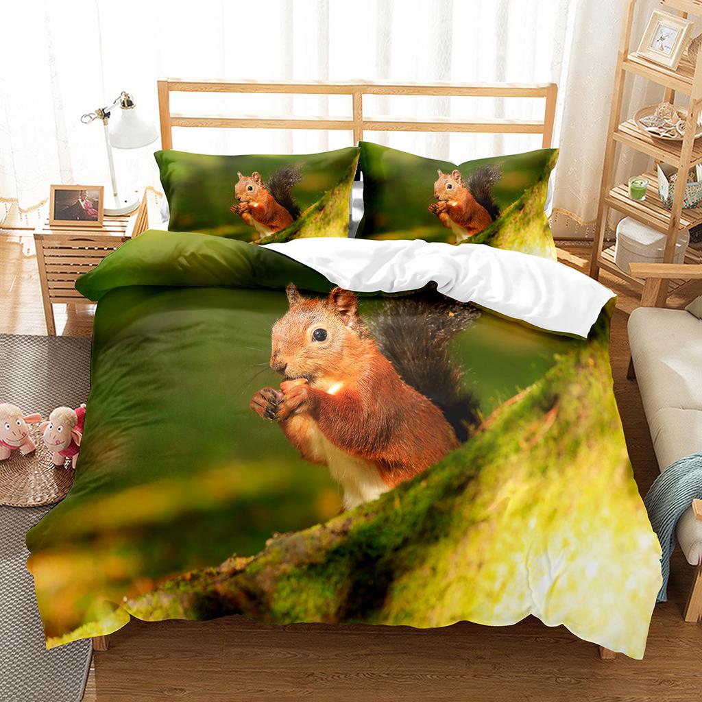 Белка пододеяльник комплект милые дикие животные полиэстер одеяло чехол с наволочкой для детей подростков спальня декор размер King Queen