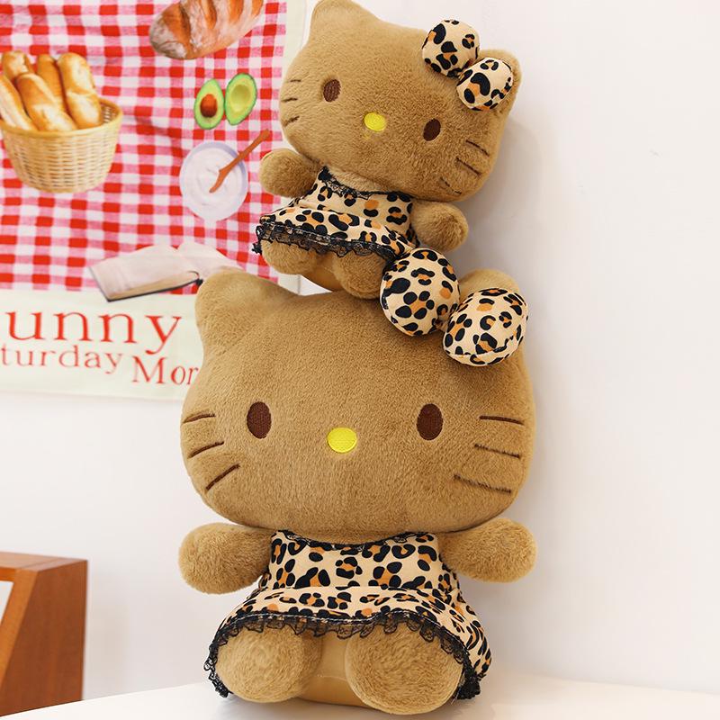 Large Black Leopard Print Hello Kitty Plush Pillow Doll