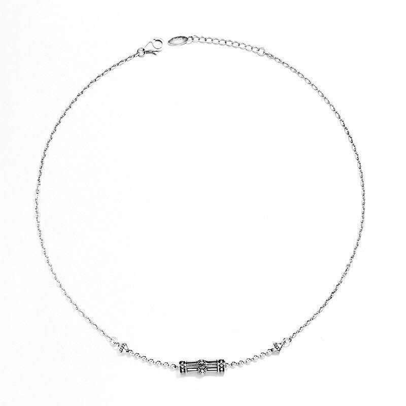 Retro Cylinder Cross Thai Silver Necklace Women'S Simple Light Luxury Design Temperament Collarbone Chain Tide