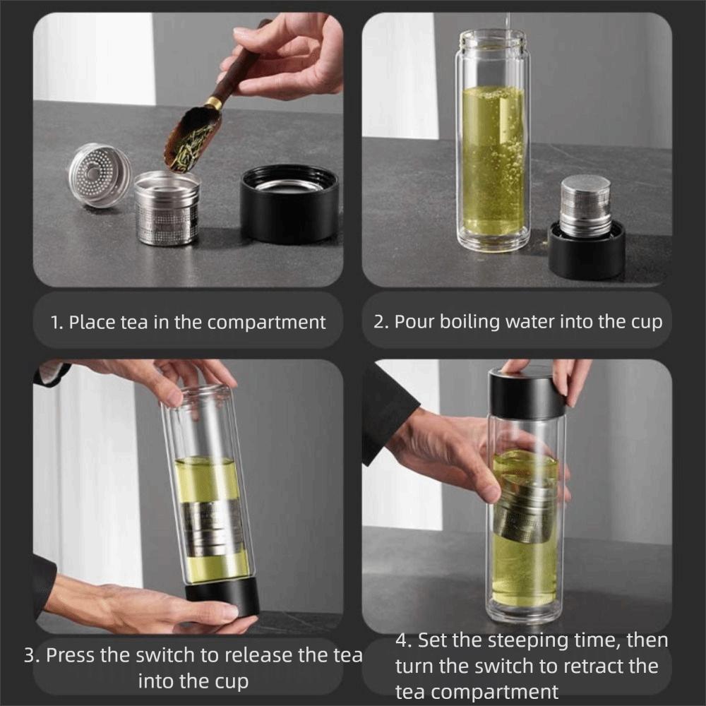 Double Wall Glass Water Bottle with Tea Infuser Magnetic Glass Tumbler Gift Glass Tea Cup Travel