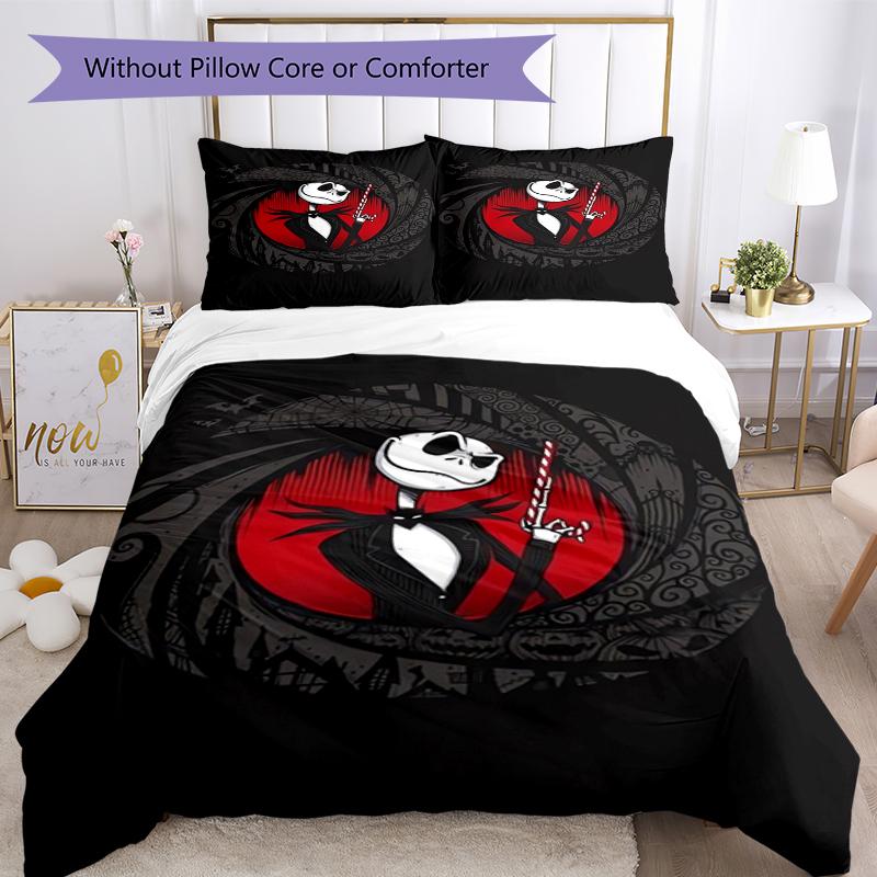 3pcs The Nightmare Before Christmas Bedding Set Duvet Cover Closure Includes 1 Duvet Cover & 2 Pillowcases, Soft and Comfortable for All Seasons.