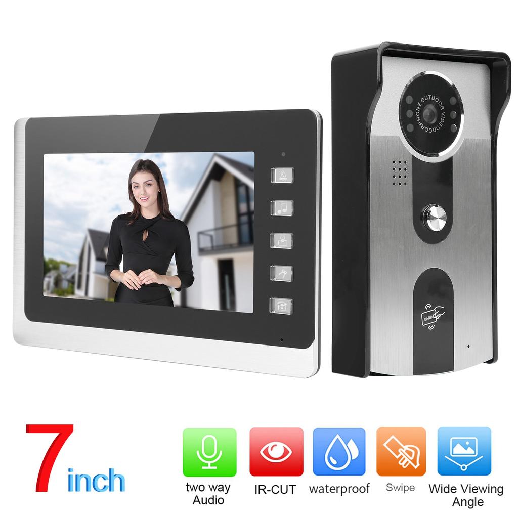 Видеозвонок с ЖК-дисплеем 7 дюймов, проводной, с двусторонней радиосвязью, ночным видением, TFT-дисплеем, удостоверением личности, водонепроницаемостью 100?Вилка 240VUS