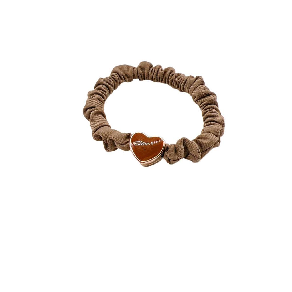 Textured Geometric Love Beaded Hair Ring - Black Rubber Band, Korean Style