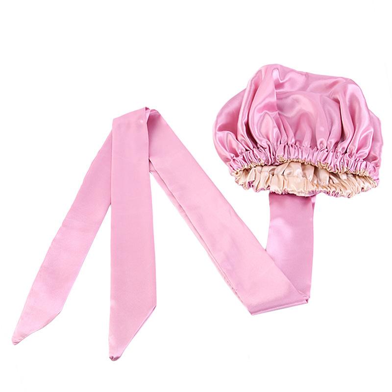 Double Layer Satin Bonnet Hair Wraps Long Band Custom Designer Bonnets Adjustable Elastic Bonnet
