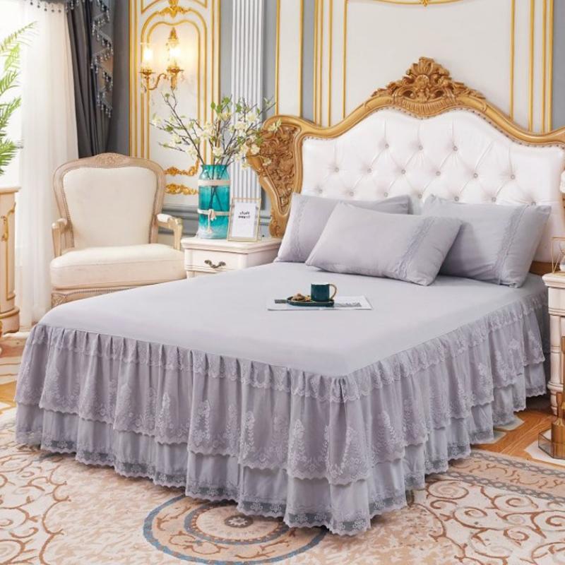 Lace Bed Skirt Luxury Princess Girl Bedspread Queen King Size Spring Fitted Sheets Bed Mattress Cover Retro Bedding with Skirt
