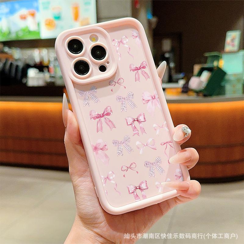 Розовый бантик-сердечко для iPhone 11/12/13 Apple 14/15/16 Pro Max милый чехол для телефона
