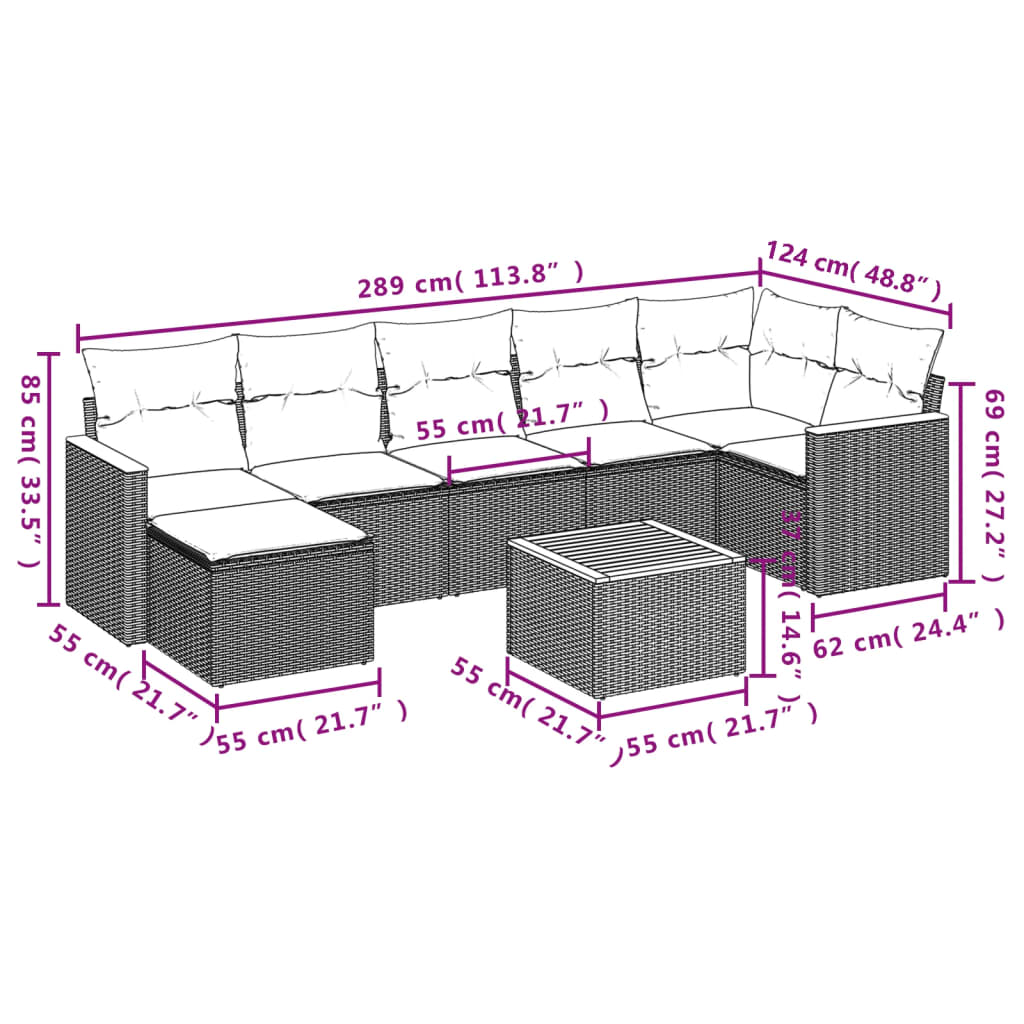 8 Piece Garden Sofa Set with Cushions Beige Poly Rattan