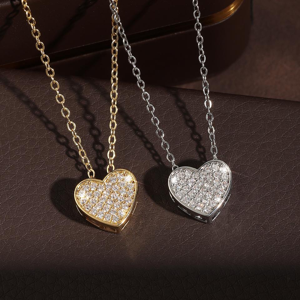 ZAKOL Shiny Micro-set Zircon Heart Necklace for Women Girls Cute Minimalist Fashion Anti-allergic Choker Neck Accessories
