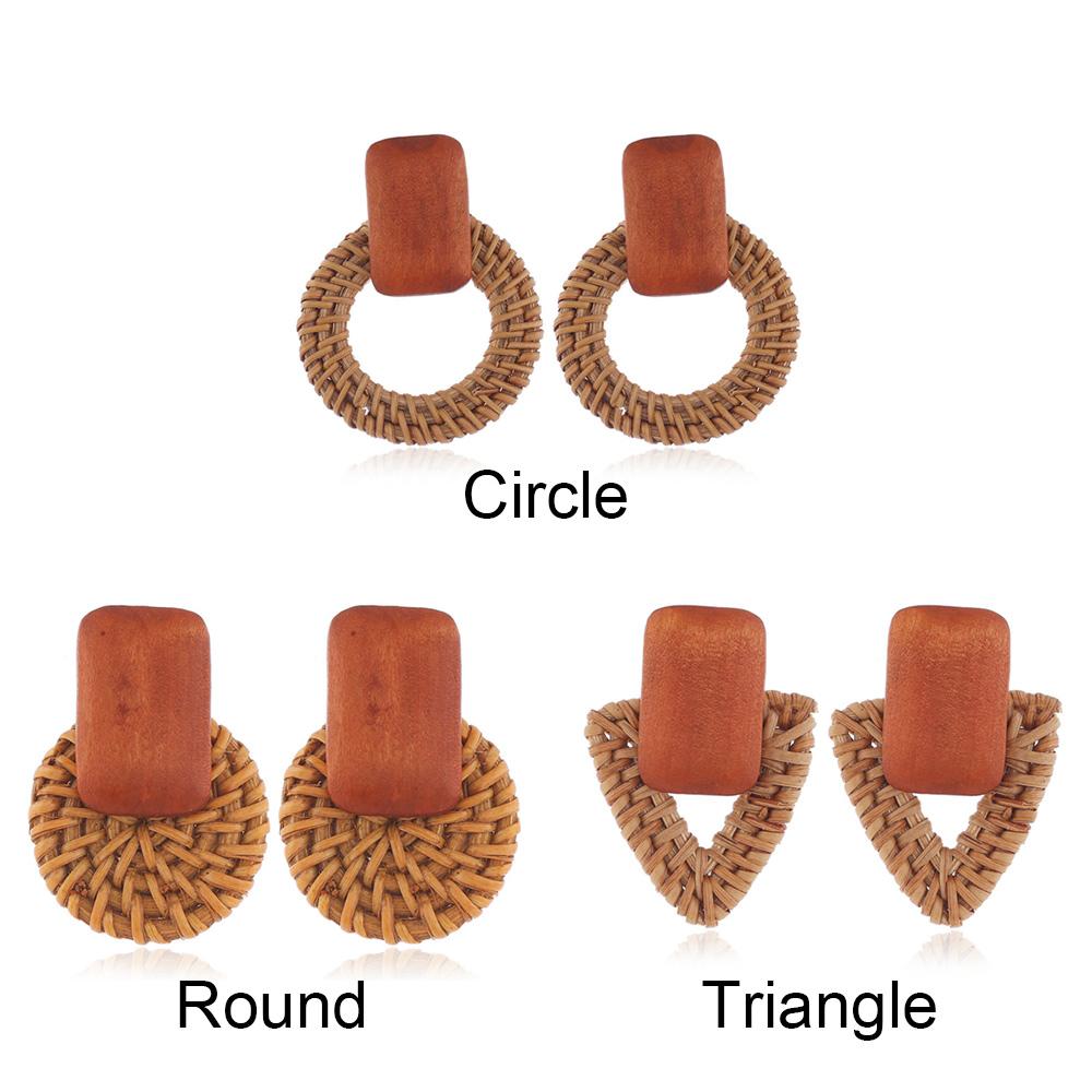 Vintage Women Girl Rattan Knit Vine Beach Jewelry Straw Weave Earrings Bamboo Wooden Drop Earrings