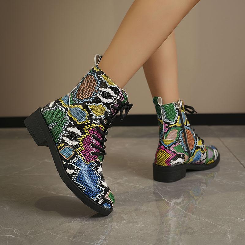 Autumn New Women's Boots Printed Fashionable Anti Slip Shoe Trendy Thick Heeled Short Boot Comfortable Casual Ladies Shoes Botas