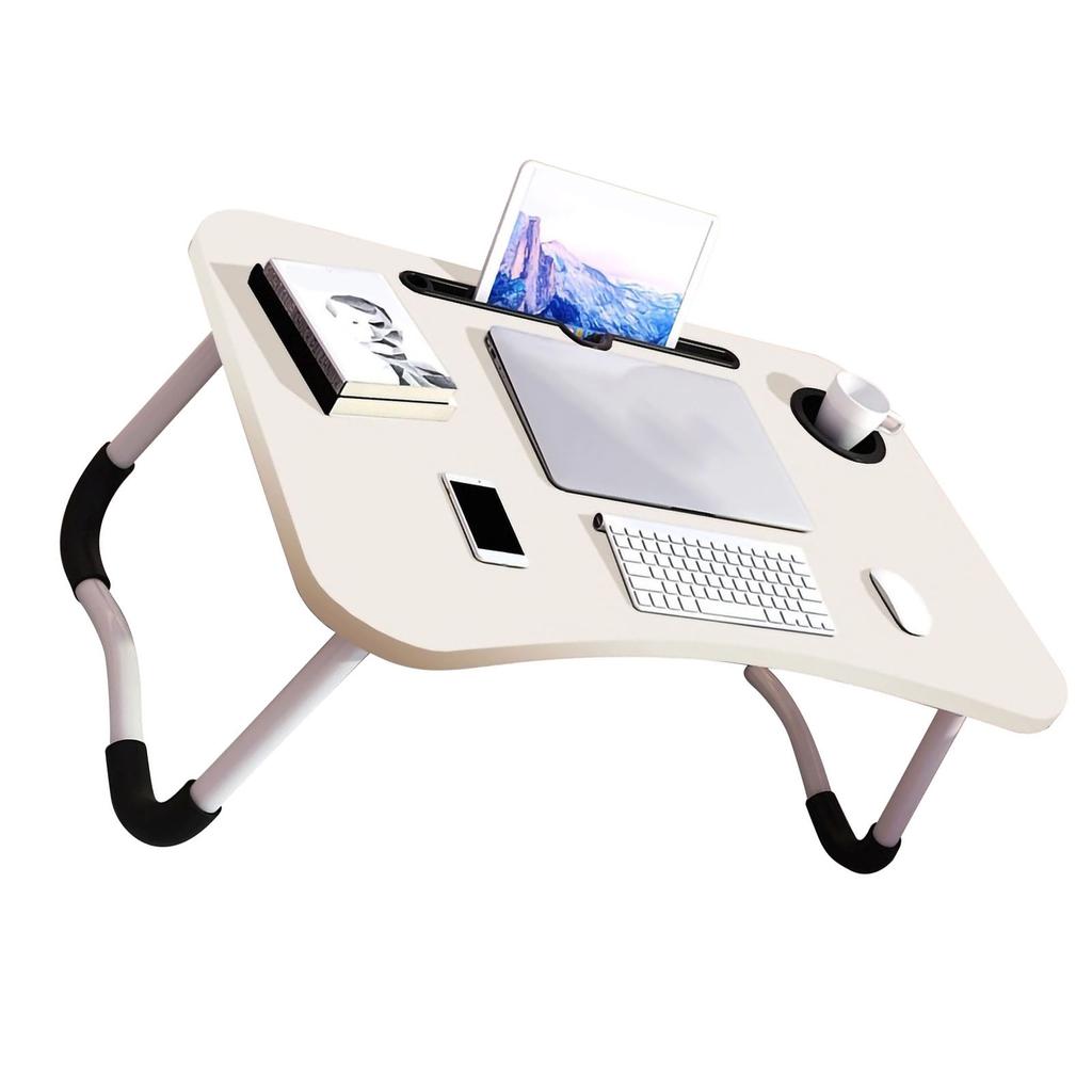 Kids Laptop Desk with Cup Holder Density Board Foldable Bed Table for Household BedroomWhite