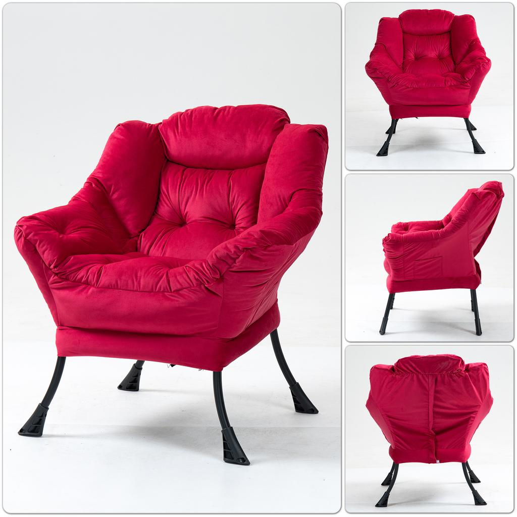 Lazy Chair, Relaxing Chair with Metal Frame and a Side Pocket, Simple Style Comfy Chairs for Bedrooms Living Room Balcony