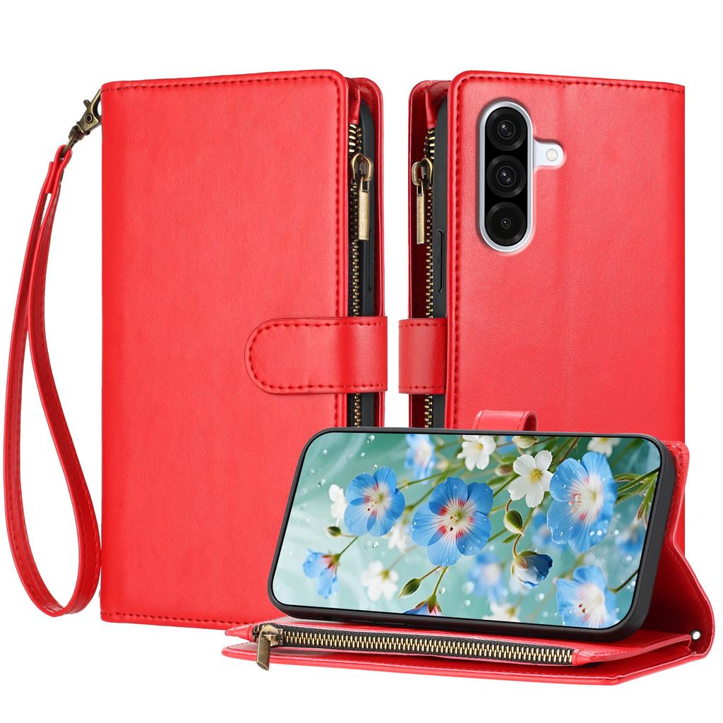 For Samsung Galaxy A57 5G Leather Case Zipper Wallet Stand Shockproof Phone Cover with Wrist Strap