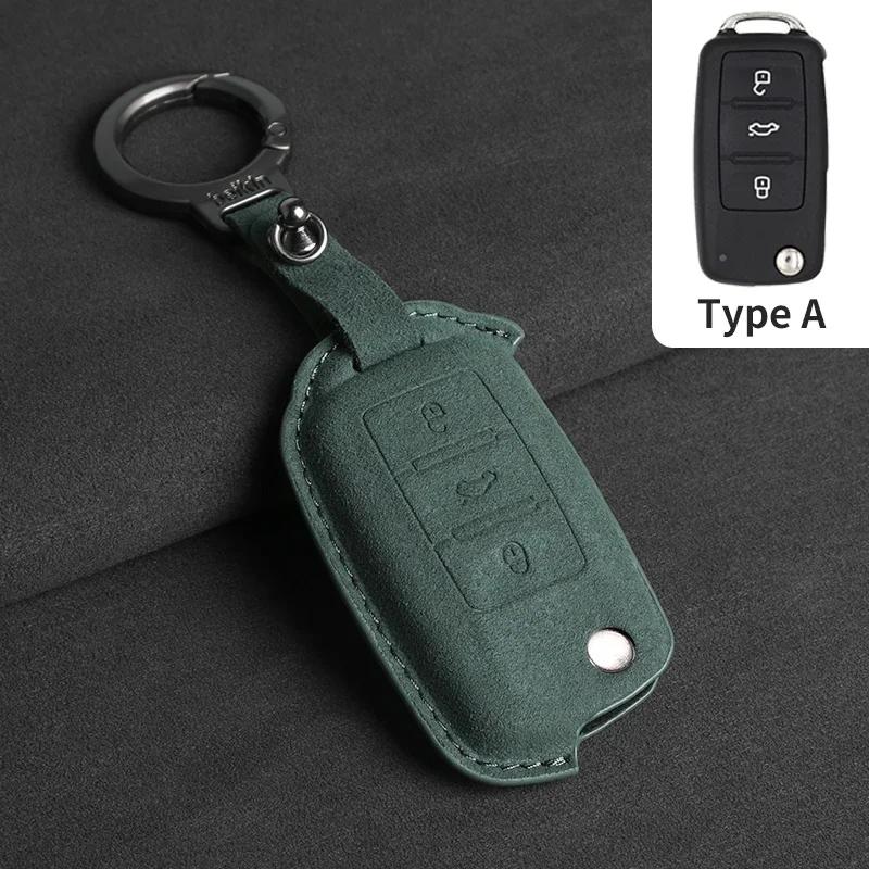 Suede Car Flip Key Case Cover Holder Keychain Shell for VW Golf 7 MK7 Tiguan MK2 for SEAT Ateca Leon FR 2 Ibiza for Skoda