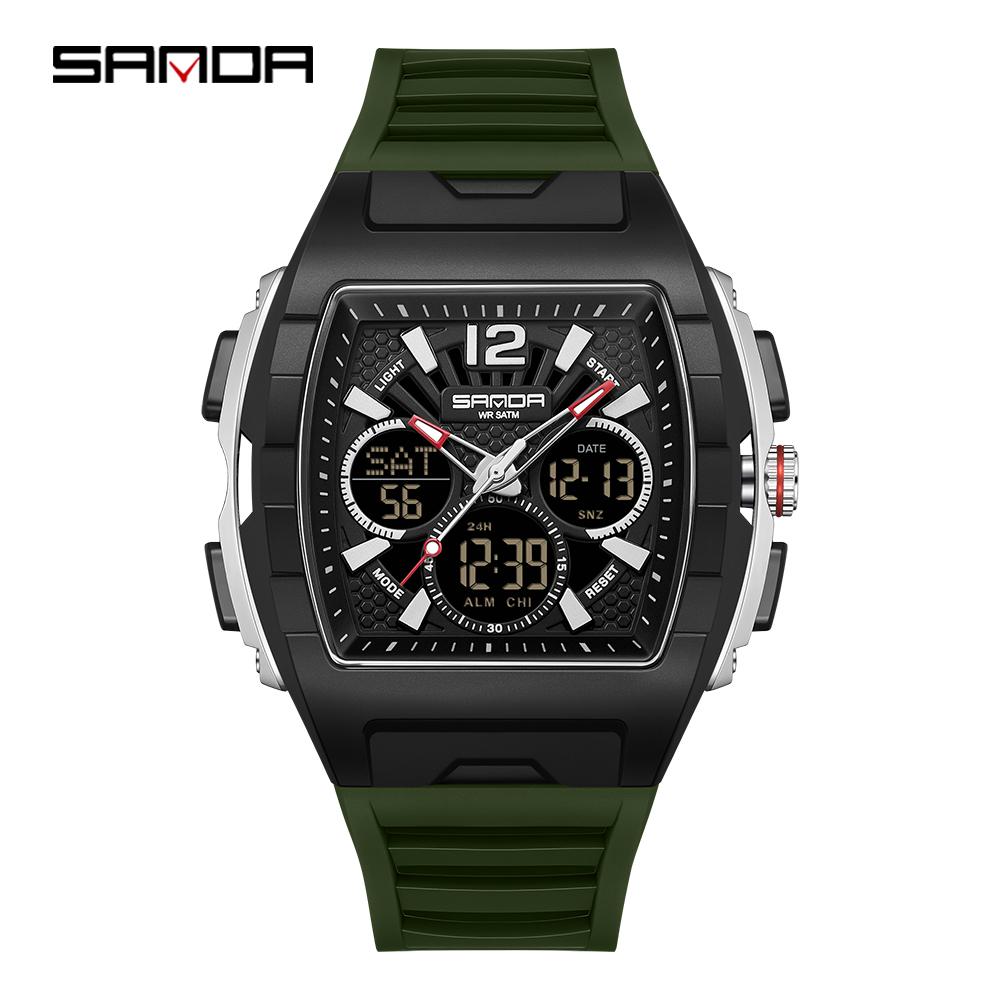 SANDA 3396 Fashion Electronic Watches for Man Dual Display Students Luminous Alarm Clock Sports Waterproof LED Digital Watch