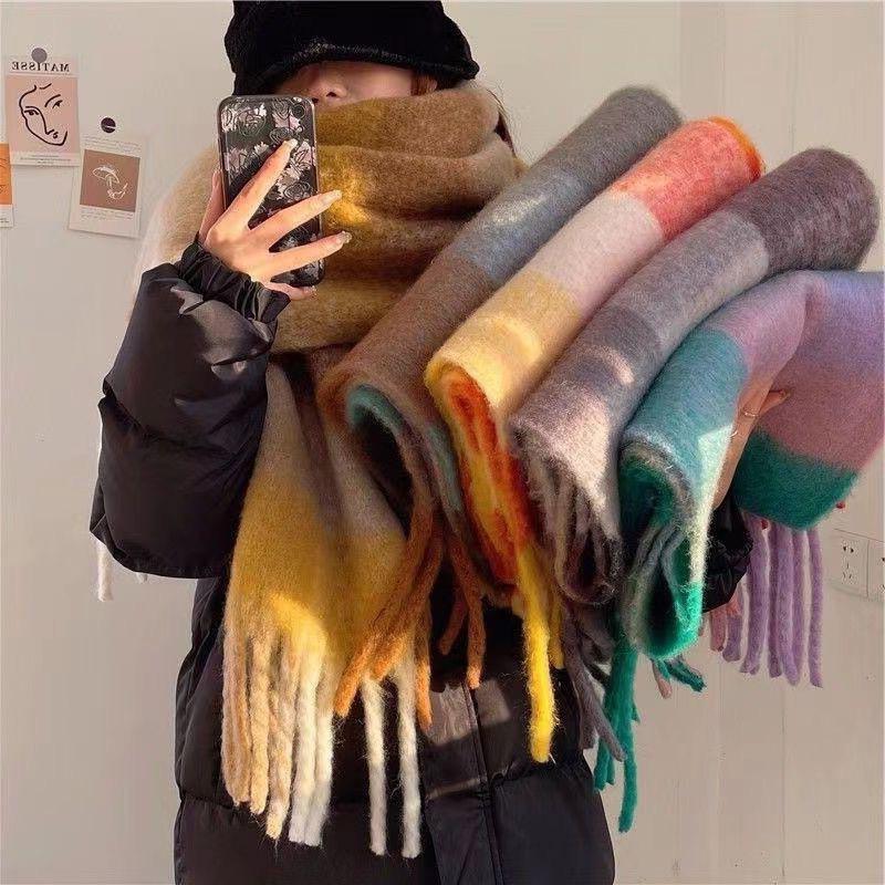 Autumn and Winter New European and American Ac Plaid Scarf Women's Fashion Contrasting Color Warm Couple Student Scarf Thickened Shawl