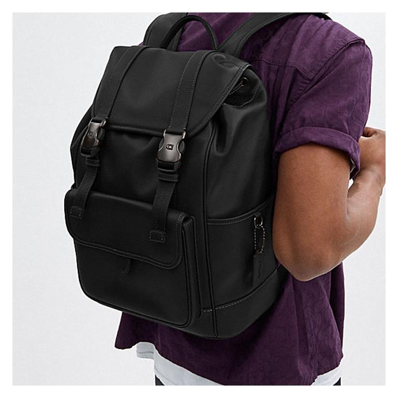 COACH League 29 Drawstring and Quick Buckle Closure Leather Backpack Large Men's Black