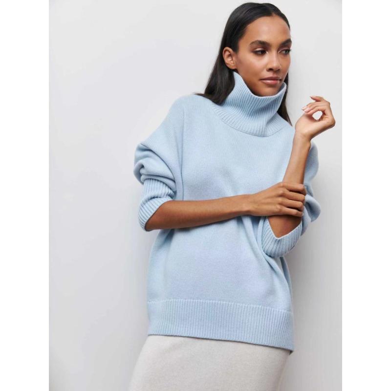 Autumn and Winter Loose Semi High Neck Solid Color Women's Sweaters