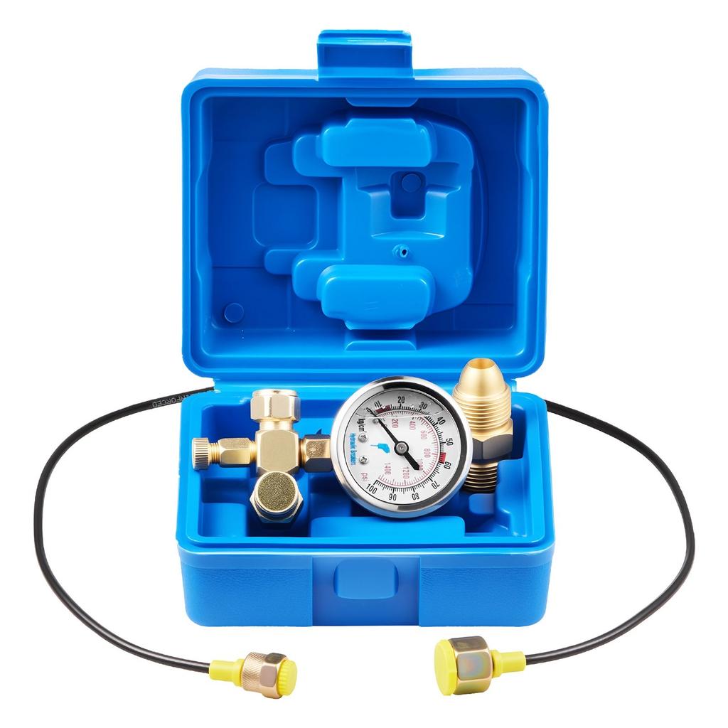 Hydraulic Nitrogen Accumulator Charging Kit, 0-100 Bar Nitrogen Fill Kit, Pressure Test System with 1 Pressure Gauge, 1 Gas Hose, 1 Valve Body and 1