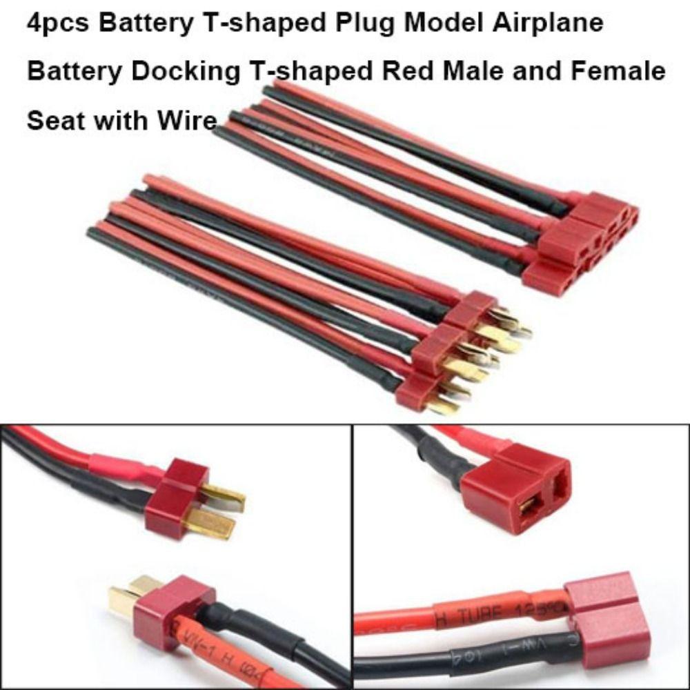 4pcs with Wire Battery T-shaped Plug Model 14AWG/16AWG Red Male and Female Seat