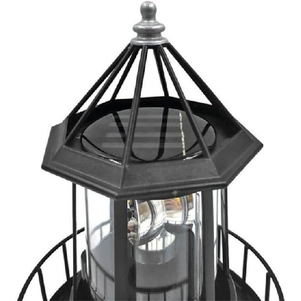 anso Solar Powered LED Rotating Lighthouse Night Light Outdoor Garden Home Decor Lamp (Black)