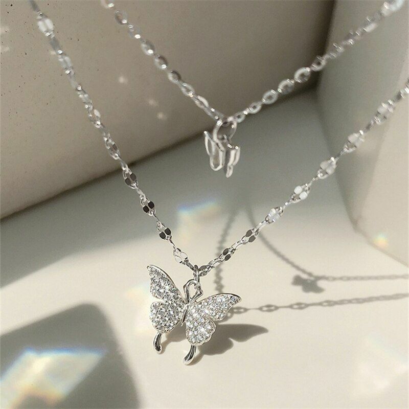 Двухслойное ожерелье-бабочка, дизайн Sense Ins, цепочка на ключицу, нишевое ожерелье с подвеской