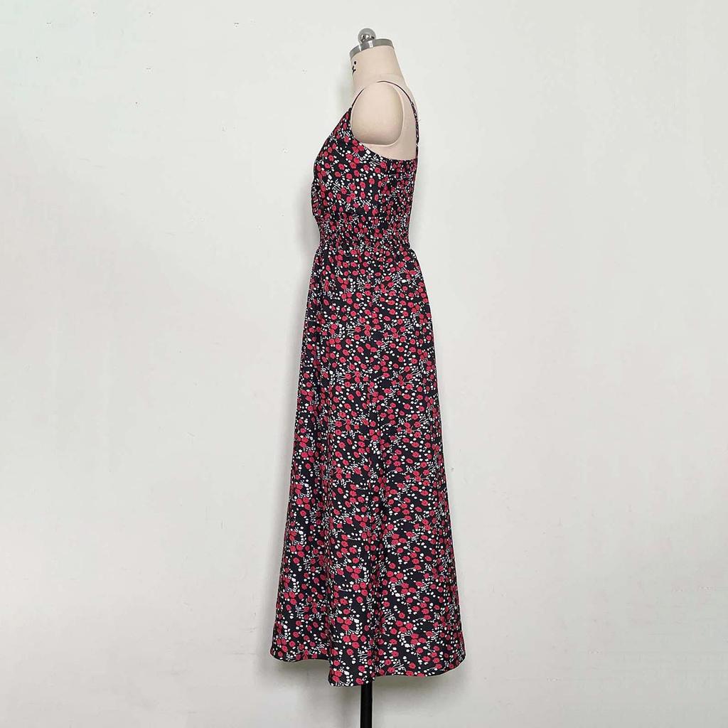 Женское летнее платье без рукавов с этническим принтом и высокой талией на шнуровке