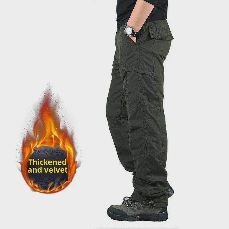 Мужской комбинезон из плотного бархата для активного отдыха: Теплые прямые хлопковые брюки с множеством карманов для осени и зимы