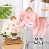 2025 Spring & Autumn Baby Girls' Flower & Rabbit Sweatshirt Set - Stylish Two-Piece Outfit