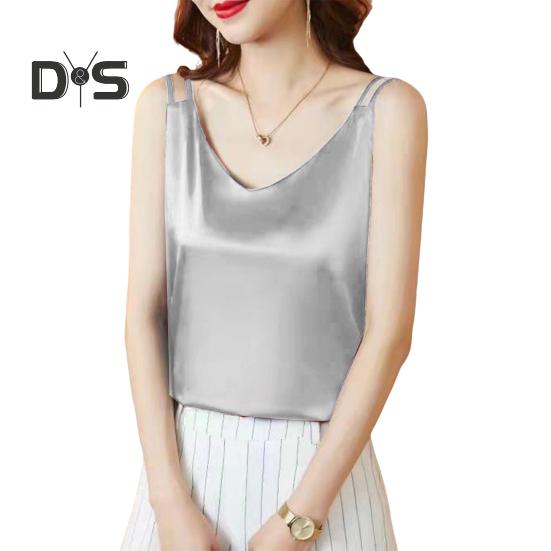 Женский укороченный жилет с V-образным вырезом, без рукавов, гладкий атласный топ из искусственного шелка, укороченный жилет, универсальная повседневная одежда