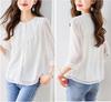 Рубашка Блузка для Элегантная Свободная Для Повседневной Носки Большая Осень [Lalapala] Женская, Шифон, Топ, Посадка, Однотонная, Стройнящая, Взрослая, Стильная, Элегантная, Универсальная, 3/4