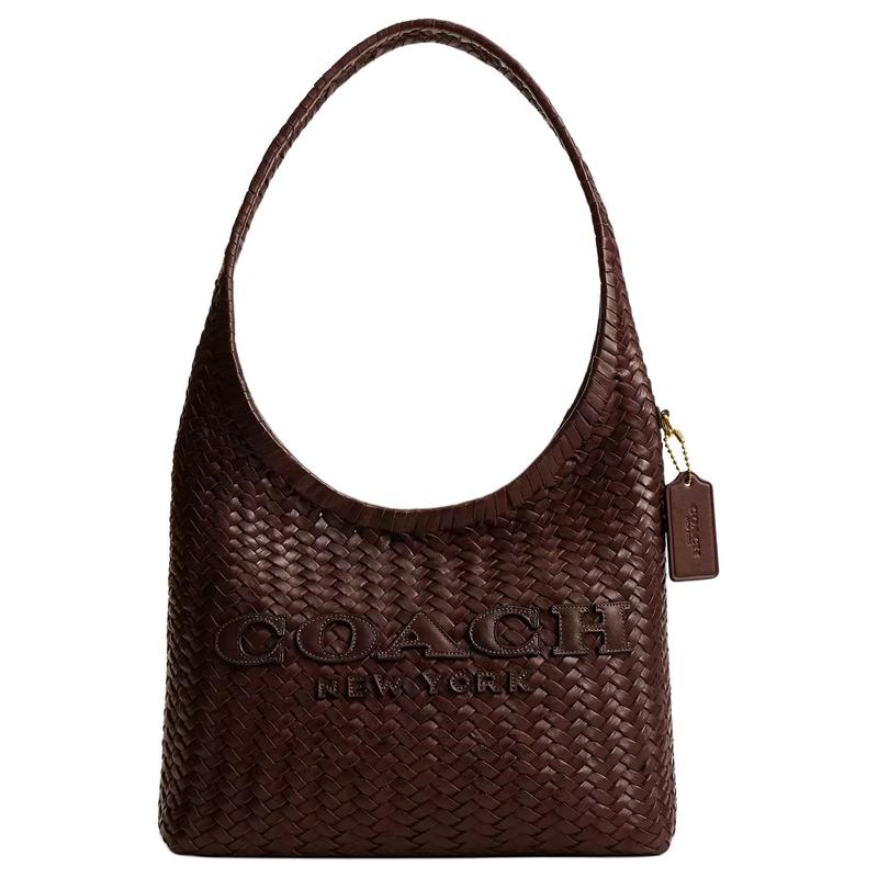 COACH Brooklyn 28 Woven Embroidered Logo Cowhide Shoulder Bag Small Women's Maple