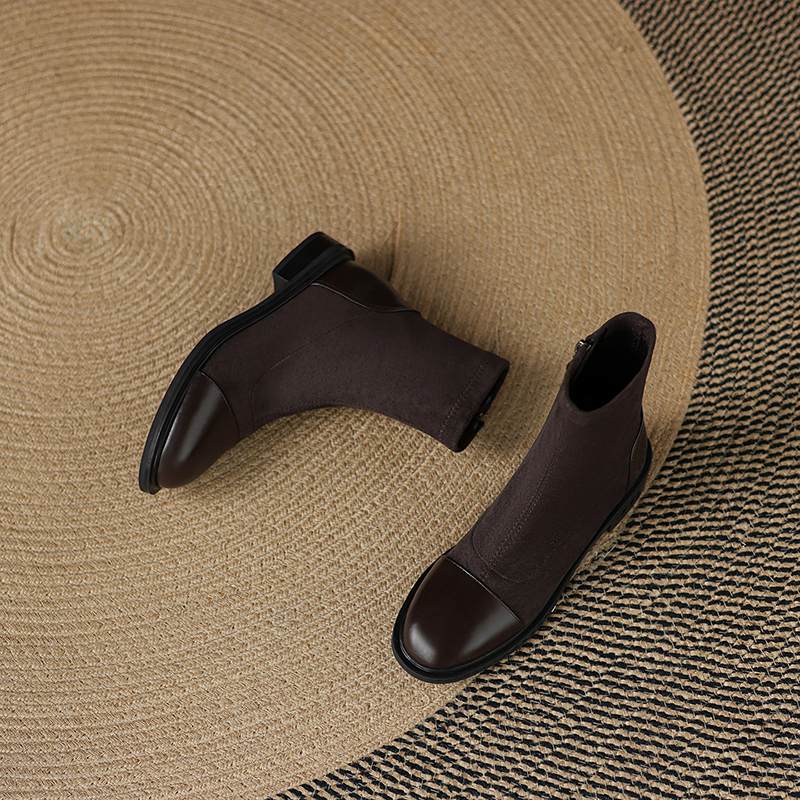 Krazing Po микрофибра Флок Зима Круглый носок Размер 33 Ботильоны Челси Размер 43 Молния Мода Низкий каблук Стрейч Ботильоны