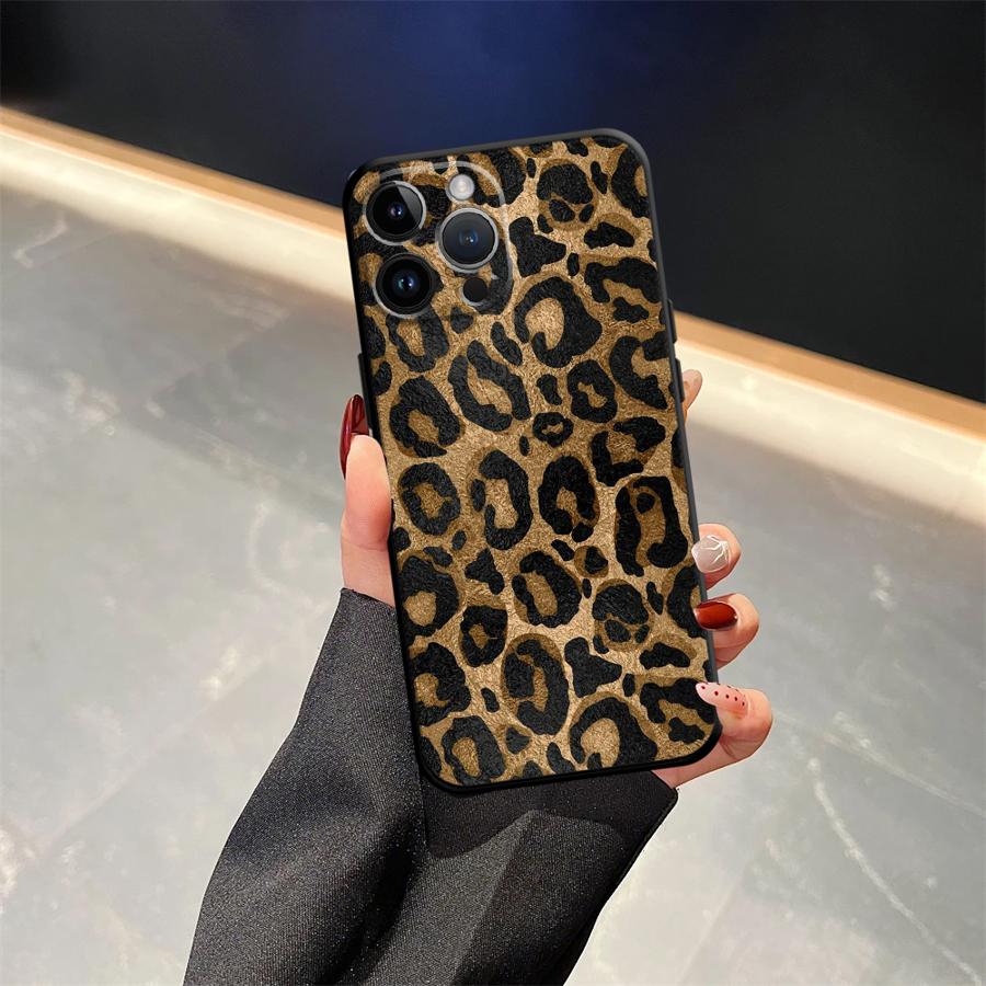Чехол для iPhone XR 7 8 17Air 15 16 14 Plus 13 12 11 17 Pro Max XS Max Черный Мягкий Чехол для Телефона Мультяшный Узор с Принтом Леопарда