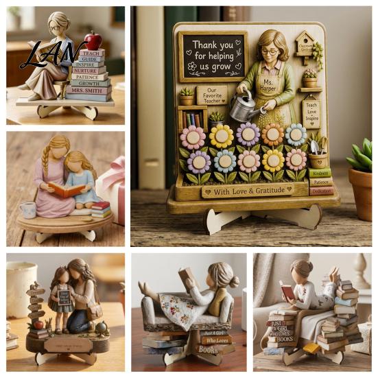 Wear-resistant Decorative Crafts Wooden Reading Desktop Ornaments for Home Office Decor, Minimalist Figurine, Creative Appearance Table Art