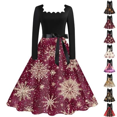 Женское повседневное модное рождественское платье с квадратным вырезом в винтажном стиле