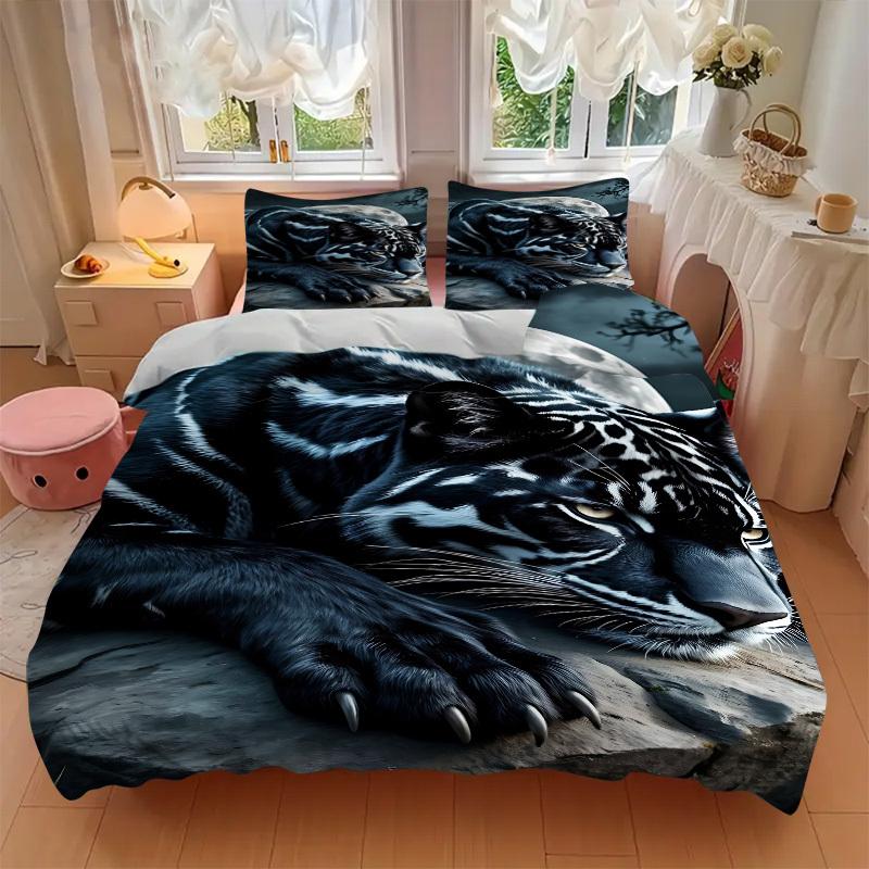 3pcs Black Panther Print Duvet Cover Set -Includes 1 Duvet Cover and 2 Pillowcases, No Quilt Core, All-Season Home Decor yy251111151