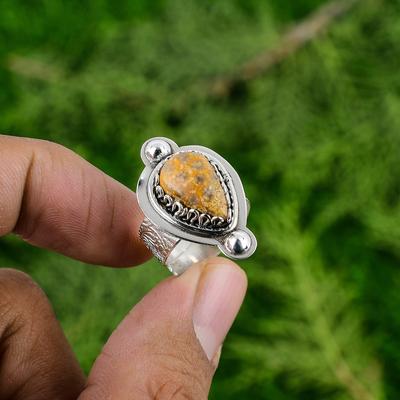 Подарок для женщин Эффектное регулируемое кольцо из серебра 925 пробы с натуральным океаническим яшмой
