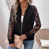 Fall/Winter New Elegant Women's Lace Stitched Long-sleeved Baseball Collar Jacket Jacket Jacket